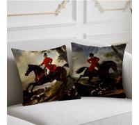 Coussin Automne Chevalier Housse Coussin 80x80cm Lot de 2 Oreiller Rural Coussins de Jardin Double Impression Dite Taie Oreiller Velours pour Automne Balcon Jardin Banc Canapé Décoratifs,Cadeaux w-893