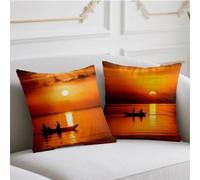 Coussin Automne Coucher De Soleil Housse Coussin 65x65cm Lot de 2 Oreiller Plage Coussins de Jardin Double Impression Dite Taie Oreiller Velours pour Automne Balcon Jardin Banc Canapé Décoratifs w-975