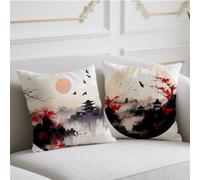 Coussin Automne Coucher De Soleil Housse Coussin 65x65cm Lot de 2 Oreiller Style Japonais Coussins de Jardin Double Impression Dite Taie Oreiller Lin pour Automne Balcon Banc Canapé Décoratifs wj-983