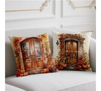 Coussin Automne Orange Brûlée Housse Coussin 65x65cm Lot de 2 Oreiller Ferme Coussins de Jardin Double Impression Dite Taie Oreiller Lin pour Automne Balcon Jardin Banc Canapé Décoratifs,Cadeaux w-997