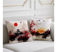 Coussin Automne Style Japonais Housse Coussin 65x65cm Lot de 2 Oreiller Coucher De Soleil Coussins de Jardin Double Impression Dite Taie Oreiller Velours pour Automne Balcon Jardin Banc Canapé wj-947