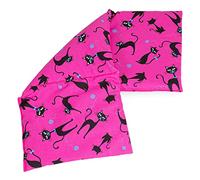 Coussin aux graines de lin 20x50cm compartimenté en trois - chat noir - fuchsia - Coussin bouillotte aux graines - Compresse froide -