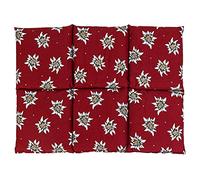 Coussin aux graines de lin 40x30 - Compresse chaud ou froid - Grande bouillotte sèche - Coussin thermique (6 compartiments; Design: fleurs d'edelweiss)