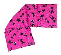 Coussin aux noyaux de cerises compartimenté en quatre 60x20 cm - chat noir - fuchsia - Coussin bouillotte aux noyaux - Compresse froide