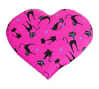 Coussin aux noyaux de cerises en forme de coeur environ 30x25cm - chat noir - fuchsia - Coussin thermique aux graines| Bouillotte sèche| Un cadeau charmant
