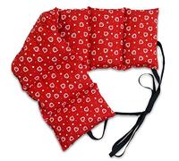 Coussin aux pépins de raisins à 7 compartiments avec sangles - 65x15 cm - Rouge avec des coeurs - Coussin thermique utilisable à chaud - pour dos, ventre et reins