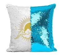 Coussin avec Housse Sequin - Paillettes Turquoise Heliophile Soleil Ciel Eté Amour