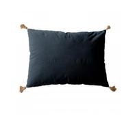 Coussin Gris foncé avec 4 Pompons Jute - Rectangulaire 50x70 cm - 100% Coton certifié Oeko Tex - Oreiller décoratif de qualité - Collection Panama - Enjoy Home