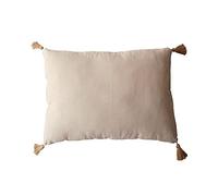 Coussin Beige Naturel avec 4 Pompons Jute - Rectangulaire 50x70 cm - 100% Coton certifié Oeko Tex - Oreiller décoratif de qualité - Collection Panama - Enjoy Home