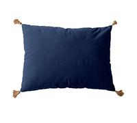 Coussin Bleu Marine avec 4 Pompons Jute - Rectangulaire 50x70 cm - 100% Coton certifié Oeko Tex - Oreiller décoratif de qualité - Collection Panama - Enjoy Home