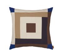 Ferm Living Coussin Border Patchwork Marron Caroube/Bleu Vif