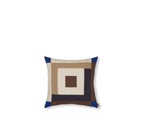 Coussin Border Patchwork Marron Caroube/Bleu Vif