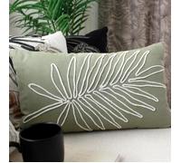 Coussin brodé en fils chenille Vert Olive 30x50 cm