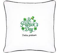 Coussin brodé Saint-Patrick 40x40 cm Blanc Saint-Patrick écriture festive Série limitée