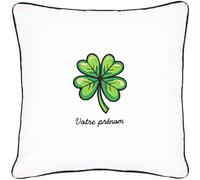Coussin brodé Saint-Patrick 40x40 cm Blanc Trèfle à quatre feuilles porte-bonheur Série limitée