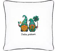 Coussin brodé Saint-Patrick 45x45 cm Blanc Lutins irlandais Leprechaun Série limitée