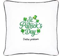 Coussin brodé Saint-Patrick 45x45 cm Blanc Saint-Patrick écriture festive Série limitée