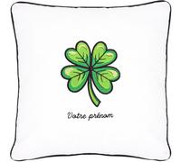 Coussin brodé Saint-Patrick 45x45 cm Blanc Trèfle à quatre feuilles porte-bonheur Série limitée