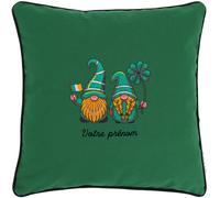 Coussin brodé Saint-Patrick 45x45 cm Vert Lutins irlandais Leprechaun Série limitée