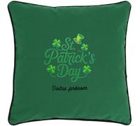 Coussin brodé Saint-Patrick 45x45 cm Vert Saint-Patrick écriture festive Série limitée