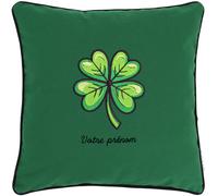 Coussin brodé Saint-Patrick 45x45 cm Vert Trèfle à quatre feuilles porte-bonheur Série limitée