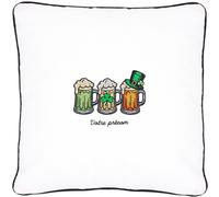 Coussin brodé Saint-Patrick 50x50 cm Blanc Chopes de bière irlandaise au trèfle Série limitée