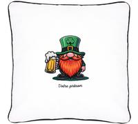 Coussin brodé Saint-Patrick 50x50 cm Blanc Lutin irlandais avec bière Série limitée