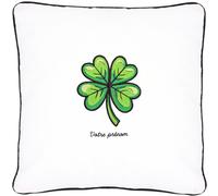 Coussin brodé Saint-Patrick 50x50 cm Blanc Trèfle à quatre feuilles porte-bonheur Série limitée