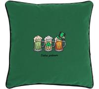 Coussin brodé Saint-Patrick 50x50 cm Vert Chopes de bière irlandaise au trèfle Série limitée
