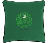 Coussin brodé Saint-Patrick 50x50 cm Vert Lucky et trèfle porte-bonheur Série limitée