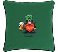 Coussin brodé Saint-Patrick 50x50 cm Vert Lutin irlandais avec bière Série limitée