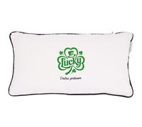 Coussin brodé Saint-Patrick 60x30 cm Blanc Lucky et trèfle porte-bonheur Série limitée