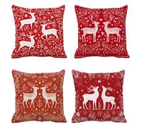 Coussin Canape 35x35 Lot de 4 cerf Housse Coussin Flocon de Neige Taie Oreiller Velours Housse de Canape, Taies D'oreillers avec Fermeture éclair Invisible, pour Jardin Chambre Salon s-264