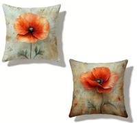 Coussin Canape 40x40 cm Lot de 2 Rouge Taie Oreiller 40 x 40 Coussin Decoratif Fleur Coussincarré Lin Impression Recto Verso avec Fermeture éclair Invisible, Home Decoration, Printemps Été 6-807VA4