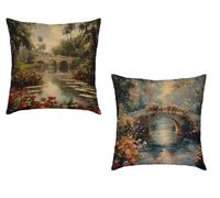 Coussin Canape 40x40cm Lot de 2 Housse de Coussin Couleur Cushion Covers Lac Extérieur Imperméable Velours Decoratif Taie Oreiller pour Maison Salon Chambre Lit Clic Clac Voiture Decor Cadeau D-442BJ