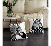 Coussin Canape 40x40cm Lot de 2 Housse de Coussin Noir Et Blanc Cushion Covers Cheval Extérieur Imperméable Velours Decoratif Taie Oreiller pour Maison Chambre Lit Clic Clac Voiture Cadeau Y-797SO