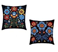 Coussin Canape 40x40cm Lot de 2 Taie Oreiller Noir Imperméable Cushion Fleur Impression Recto Verso Decoratif Velours Coussincarré avec Fermeture éclair Invisible pour Décoration Printemps Z-5103Y