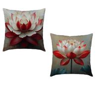 Coussin Canape 40x40cm Lot de 2 Taie Oreiller Rouge Imperméable Cushion Fleur Impression Recto Verso Decoratif Velours Coussincarré avec Fermeture éclair Invisible pour Décoration Printemps Y-59988