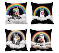 Coussin Canape 45x45 Lot de 4 Chat Housse Coussin Donut Taie Oreiller Lin Imperméables Housse de Canape, Taies D'oreillers avec Fermeture éclair Invisible, pour Jardin Chambre Salon Canapé s-285