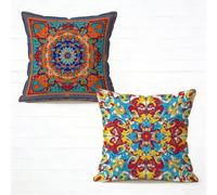 Coussin Canape 45x45cm Lot de 2 Couleur Housse de Coussin Exterieur Impermeable BohêMe Impression Recto Verso Velours Décoration Coussincarré avec Fermeture éclair Invisible pour Decoration R-359QYS