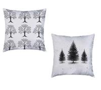 Coussin Canape 45x45cm Lot de 2 Taie Oreiller Noir Et Blanc Imperméable Cushion Arbre Impression Recto Verso Decoratif Velours Coussincarré Avec Fermeture éclair Invisible Décoration Printemps 5-484D5
