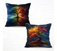 Coussin Canape 50x50cm Lot de 2 Couleur Housse de Coussin Exterieur Impermeable Arbre De La Vie Impression Verso Velours Décoration Coussincarré avec Fermeture éclair Invisible Decoration E-705HLK