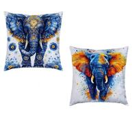 Coussin Canape 50x50cm Lot de 2 Taie Oreiller Blanc Imperméable Cushion éLéPhant Impression Recto Verso Decoratif Velours Coussincarré Avec Fermeture éclair Invisible pour Décoration Printemps N-8094B