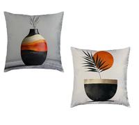 Coussin Canape 50x50cm Lot de 2 Taie Oreiller Blanc Imperméable Cushion Vase Impression Recto Verso Decoratif Velours Coussincarré avec Fermeture éclair Invisible pour Décoration Printemps Y-646OO