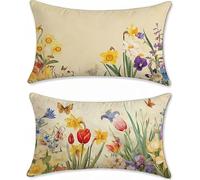 Coussin Canape 50x80 Lot de 2 Fleur Taie Oreiller Jaune Coussin Decoratif Lin Coussins Canapé Rectangulaire Coussins Taie d'oreiller Decoration Salon Housse Oreiller, pour Decoration Maison z-386