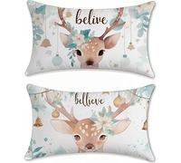 Coussin Canape 50x80 Lot de 2 Fleur Taie Oreiller Le cerf Coussin Decoratif Lin Coussins Canapé Rectangulaire Coussins Taie d'oreiller Decoration Salon Housse Oreiller, pour Decoration Maison z-389