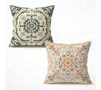 Coussin Canape 55x55cm Lot de 2 Blanc Housse de Coussin Exterieur Impermeable Fleur Impression Recto Verso Velours Décoration Coussincarré avec Fermeture éclair Invisible pour Decoration J-873G79