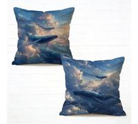 Coussin Canape 60x60cm Lot de 2 Baleine Housse de Coussin Exterieur Impermeable Nuage Impression Recto Verso Velours Décoration Coussincarré avec Fermeture éclair Invisible pour Decoration F-880EP7