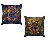 Coussin Canape 60x60cm Lot de 2 Housse de Coussin Couleur Cushion Covers Tigre Extérieur Imperméable Velours Decoratif Taie Oreiller pour Maison Salon Chambre Lit Clic Clac Voiture Cadeau Y-29503