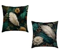 Coussin Canape 60x60cm Lot de 2 Housse de Coussin Vert Cushion Covers Fleur Extérieur Imperméable Velours Decoratif Taie Oreiller pour Maison Salon Chambre Lit Clic Clac Voiture Decor Cadeau 0-616YO